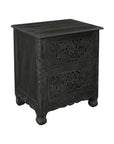 27" White Solid Wood Square Distressed Carved Floral Two Drawer Nightstand