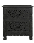 27" White Solid Wood Square Distressed Carved Floral Two Drawer Nightstand