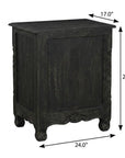 27" White Solid Wood Square Distressed Carved Floral Two Drawer Nightstand