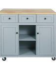 53" Brown and Blue Wood Flat Door Rolling Kitchen Cart With Storage