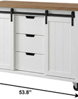 54" Brown and White Wood Flat Door Rolling Kitchen Cart With Storage With USB