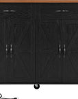 54" Brown and Black Wood Flat Door Rolling Kitchen Cart With USB