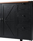 55" Brown and Black Wood Flat Door Rolling Kitchen Cart With Storage With USB