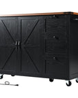 55" Brown and Black Wood Flat Door Rolling Kitchen Cart With Storage With USB