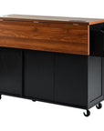 55" Brown and Black Wood Flat Door Rolling Kitchen Cart With Storage With USB