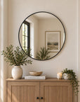 32" Black Aluminum Round Framed Bathroom Vanity Mirror
