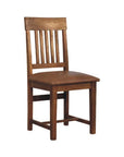 Set of Two 18" Brown Top Grain Leather And Solid Wood Side Chair
