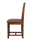 Set of Two 18" Brown Top Grain Leather And Solid Wood Side Chair