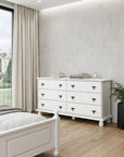 61" White Solid Wood Six Drawer Dresser