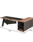 63" Black And Brown Wood And Steel L Shape Pedestal Executive Desk With Four Cabinets