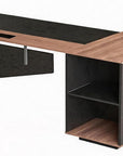 63" Black And Brown Wood And Steel L Shape Pedestal Executive Desk With Four Cabinets