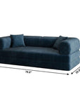79" Blue Corduroy Convertible Futon Sleeper Sofa With Toss Pillows
