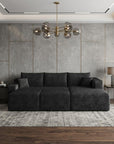 95" Black Corduroy Modular Chaise Style Sofa With Ottoman And Toss Pillows