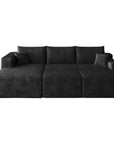 95" Black Corduroy Modular Chaise Style Sofa With Ottoman And Toss Pillows