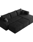 95" Black Corduroy Modular Chaise Style Sofa With Ottoman And Toss Pillows