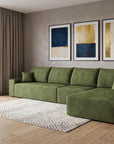 Green Corduroy Modular L Shaped Sofa and Chaise Sectional