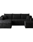 95" Black Corduroy Modular Chaise Style Sofa With Ottoman And Toss Pillows
