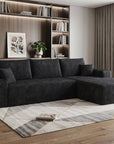 Black Corduroy Modular L Shaped Sofa and Chaise Sectional