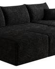 95" Black Corduroy Modular Chaise Style Sofa With Ottoman And Toss Pillows