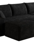 95" Black Corduroy Modular Chaise Style Sofa With Ottoman And Toss Pillows