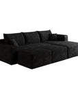 95" Black Corduroy Modular Chaise Style Sofa With Ottoman And Toss Pillows