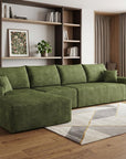 Green Corduroy Modular L Shaped Sofa and Chaise Sectional