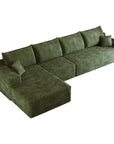 Green Corduroy Modular L Shaped Sofa and Chaise Sectional