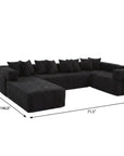 Black Corduroy Modular U Shaped Three Piece Corner Sectional With Console And Toss Pillows