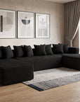 Black Corduroy Modular U Shaped Three Piece Corner Sectional With Console And Toss Pillows