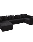 Black Corduroy Modular U Shaped Three Piece Corner Sectional With Console And Toss Pillows