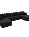 Black Corduroy Modular U Shaped Three Piece Corner Sectional With Console And Toss Pillows