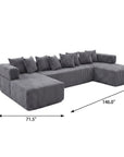 Black Corduroy Modular U Shaped Three Piece Corner Sectional With Console And Toss Pillows