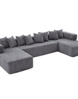 Black Corduroy Modular U Shaped Three Piece Corner Sectional With Console And Toss Pillows