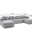Black Corduroy Modular U Shaped Three Piece Corner Sectional With Console And Toss Pillows