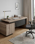 71" Walnut Wood Pedestal Executive Desk With Two Drawers