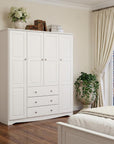 72" White Solid Wood Four Door Three Drawer Combo Dresser