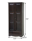 72" Coffee Solid Wood Two Door Single Drawer Combo Dresser