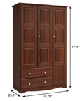72" Coffee Solid Wood Three Door Two Drawer Combo Dresser
