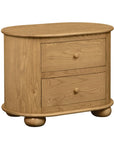 26" Natural Solid Wood Oval Distressed Two Drawer Nightstand