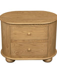 26" Natural Solid Wood Oval Distressed Two Drawer Nightstand
