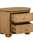 26" Natural Solid Wood Oval Distressed Two Drawer Nightstand