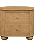 26" Natural Solid Wood Oval Distressed Two Drawer Nightstand
