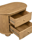 26" Natural Solid Wood Oval Distressed Two Drawer Nightstand