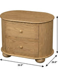 26" Natural Solid Wood Oval Distressed Two Drawer Nightstand