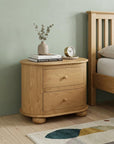26" Natural Solid Wood Oval Distressed Two Drawer Nightstand