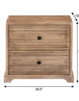 24" Light Brown Solid Wood Distressed Two Drawer Nightstand