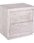 24" Ivory Solid Wood Distressed Two Drawer Nightstand