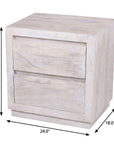 24" Ivory Solid Wood Distressed Two Drawer Nightstand