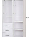 72" White Solid Wood Mirrored Two Door Three Drawer Combo Dresser