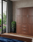 72" Coffee Solid Wood Three Door Three Drawer Combo Dresser